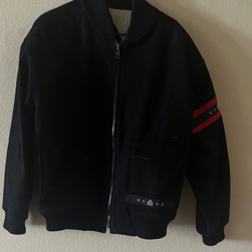 Men's Black Military Jacket with Red Accents